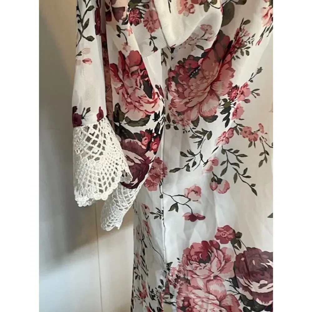 Wallflower Size Small 3/4 Sleeve Sheer Open Front Cardigan Cream‎ Floral